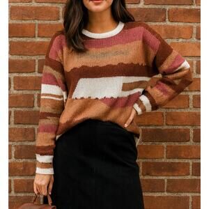 Elsamanda Southwestern Desert Tones Wool Blend Sweater Size Large